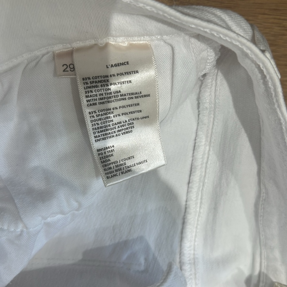 L'AGENCE Sada High Rise Cropped Straight Jeans in Blanc Women's Size 29 - Picture 6 of 9